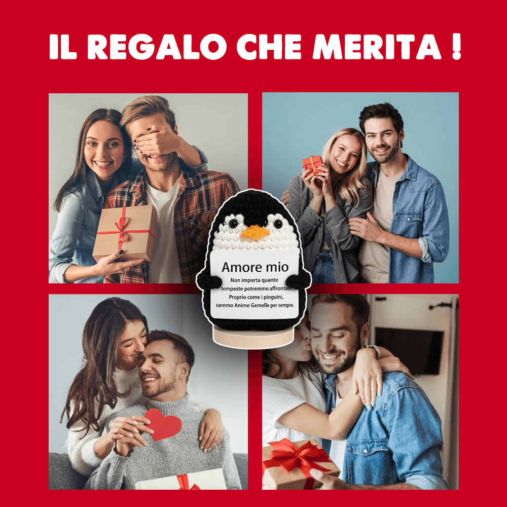 Peluche Crochet Con base in legno - Pinguino Amore mio