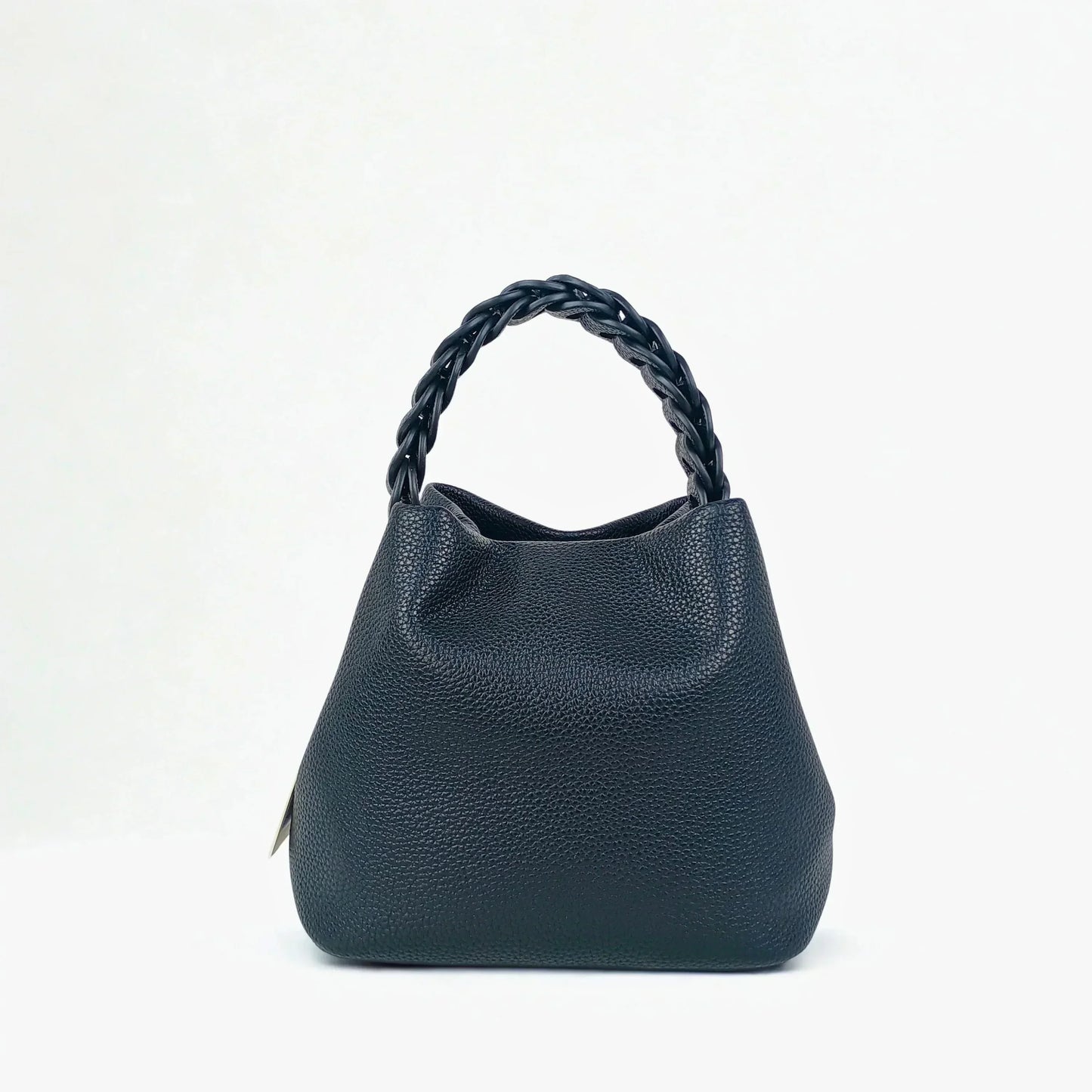 Mustard Yellow Leather Bucket Handbag with Braided Handle