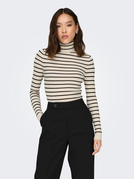 Only Pullover Donna Carol Grigio beige con fasce