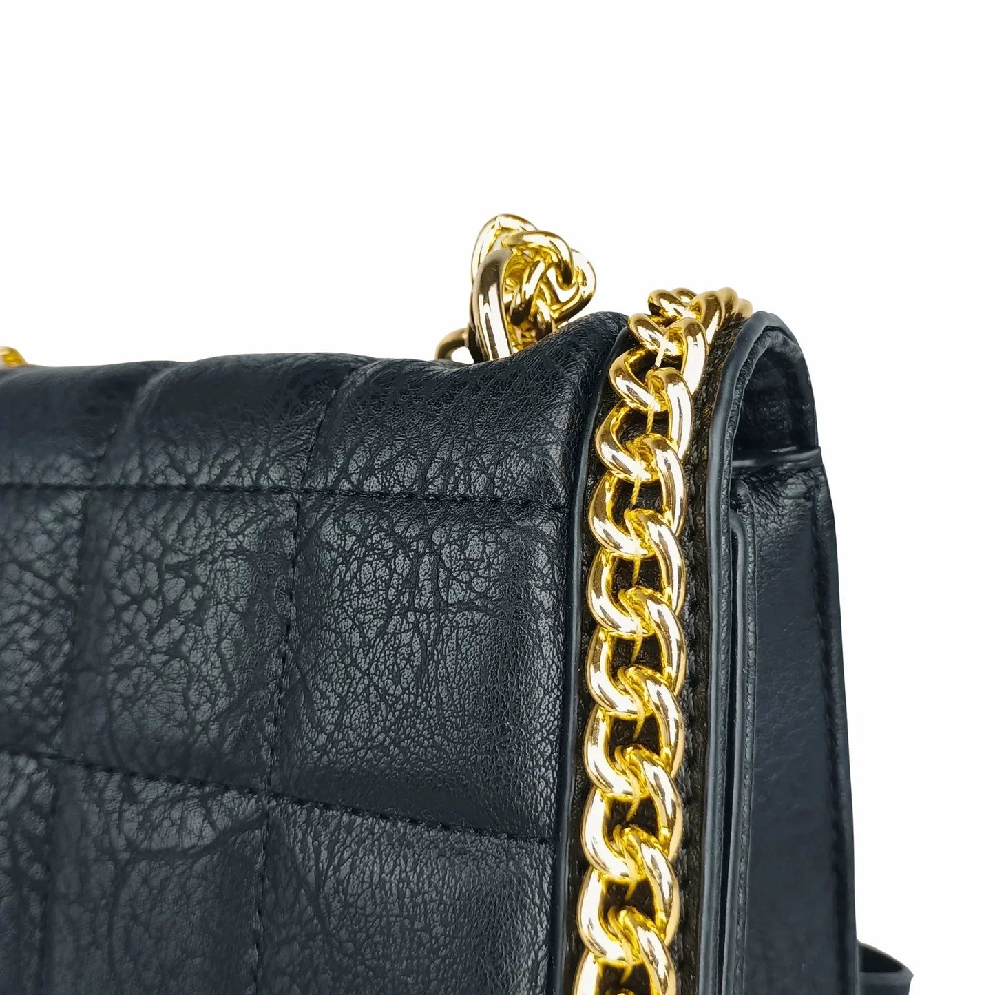 Quilted Black Faux Leather Crossbody - Bag MS-8891