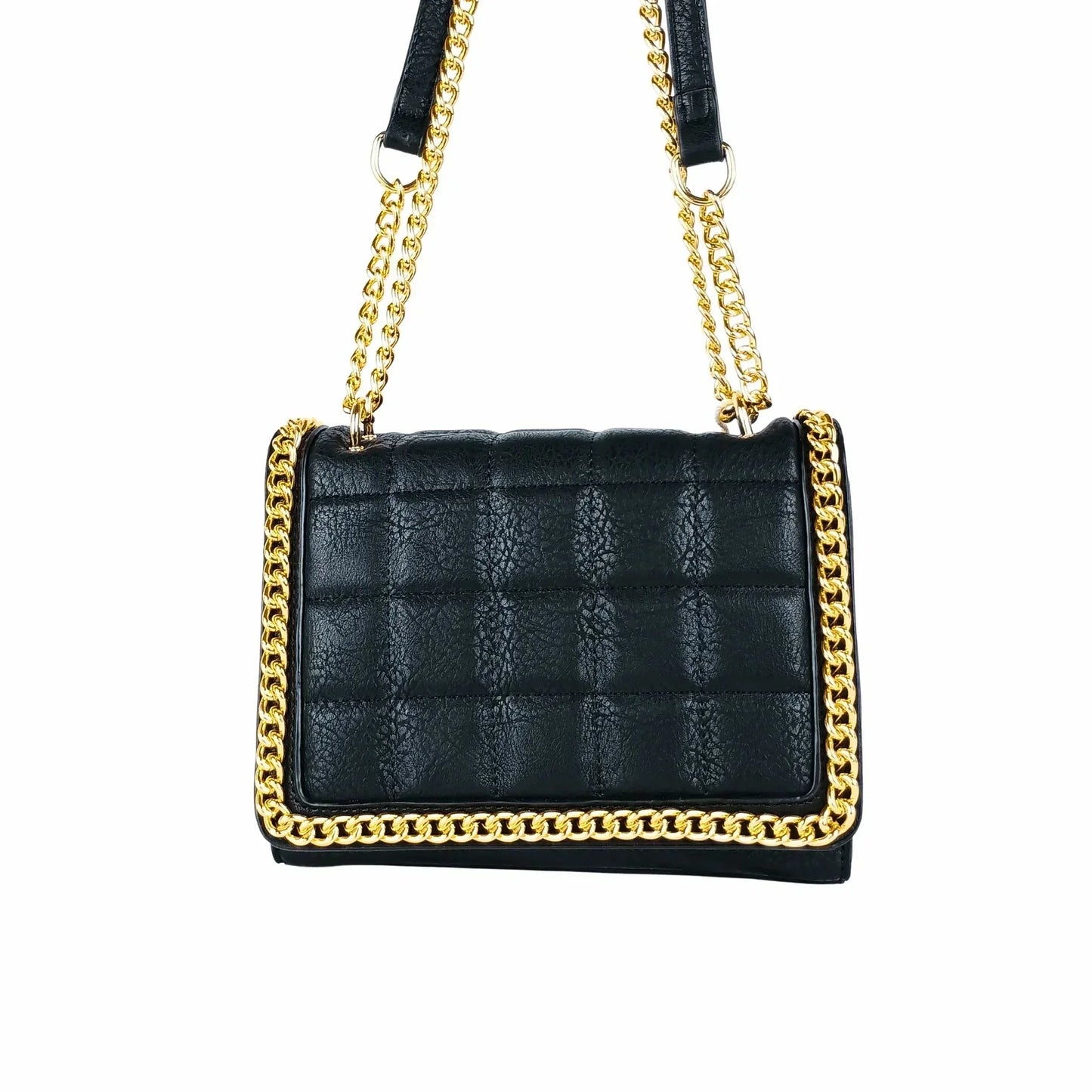 Quilted Black Faux Leather Crossbody - Bag MS-8891