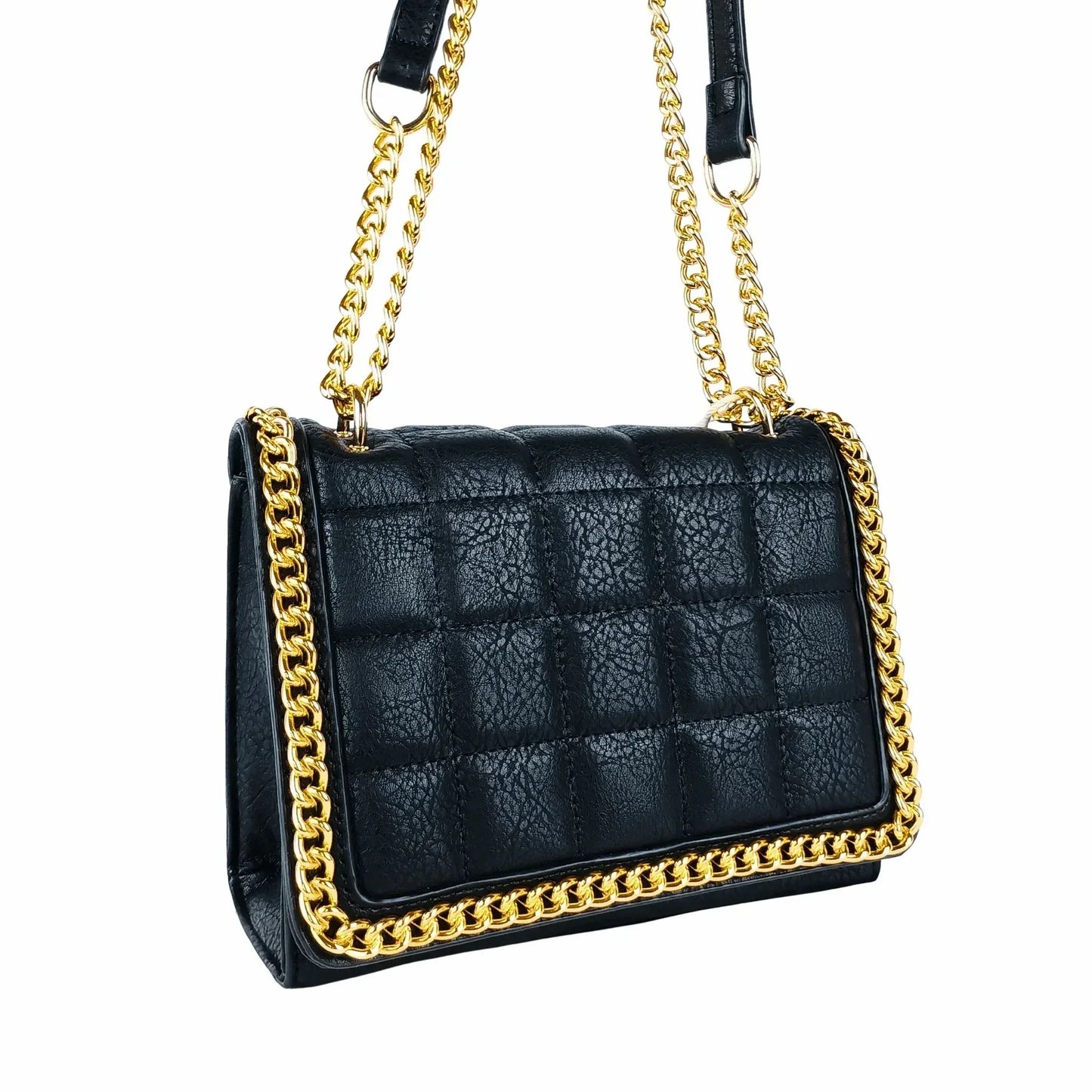 Quilted Black Faux Leather Crossbody - Bag MS-8891