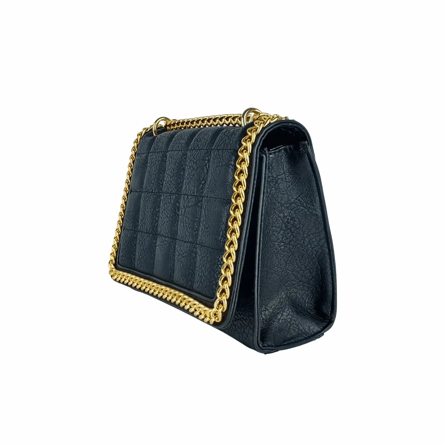 Quilted Black Faux Leather Crossbody - Bag MS-8891
