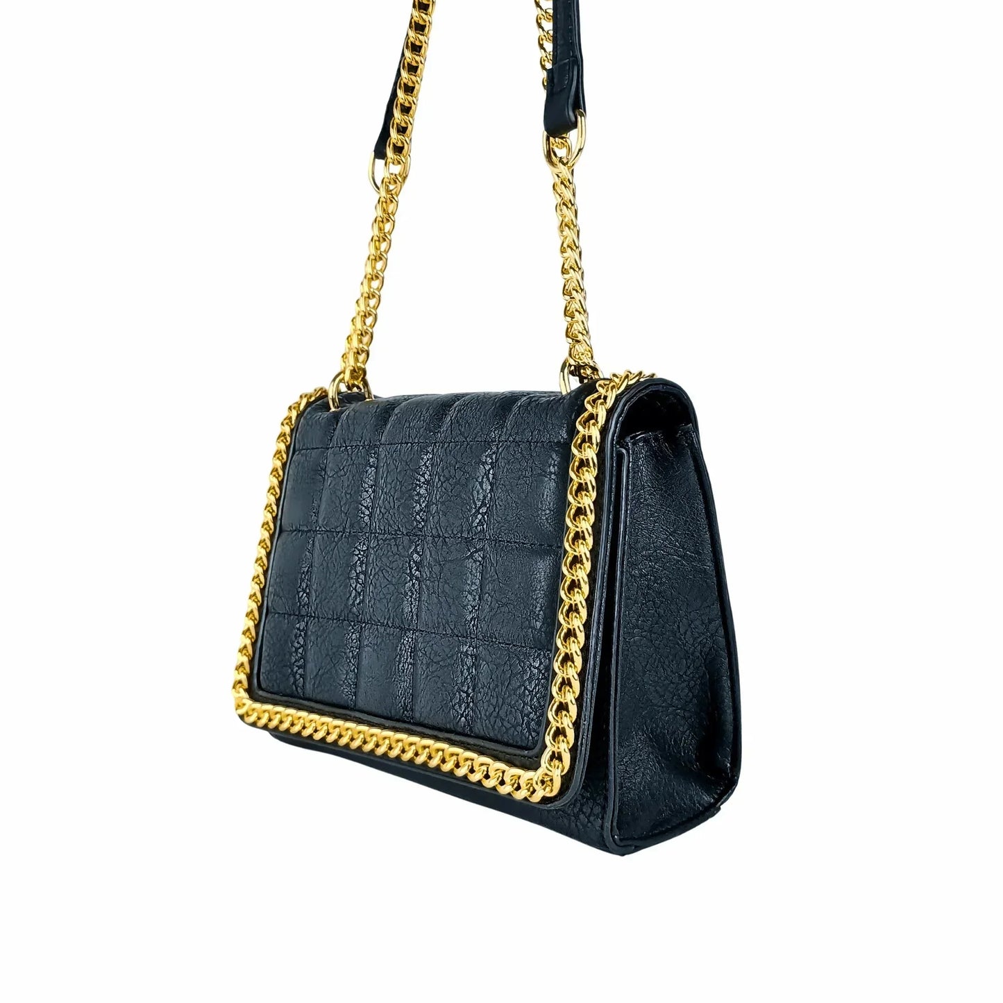 Quilted Black Faux Leather Crossbody - Bag MS-8891