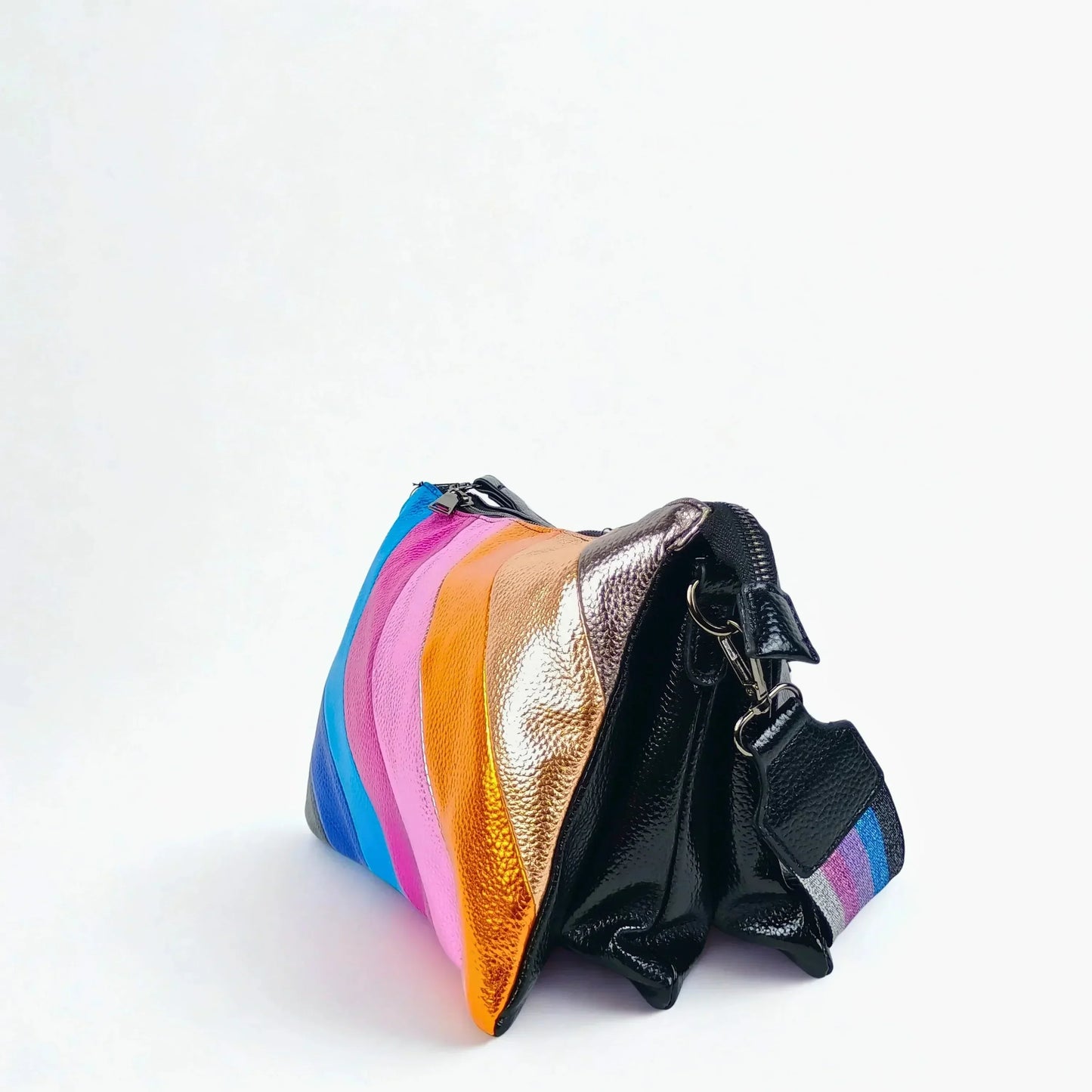 Rainbow Crossbody Bag with Metallic Stripe