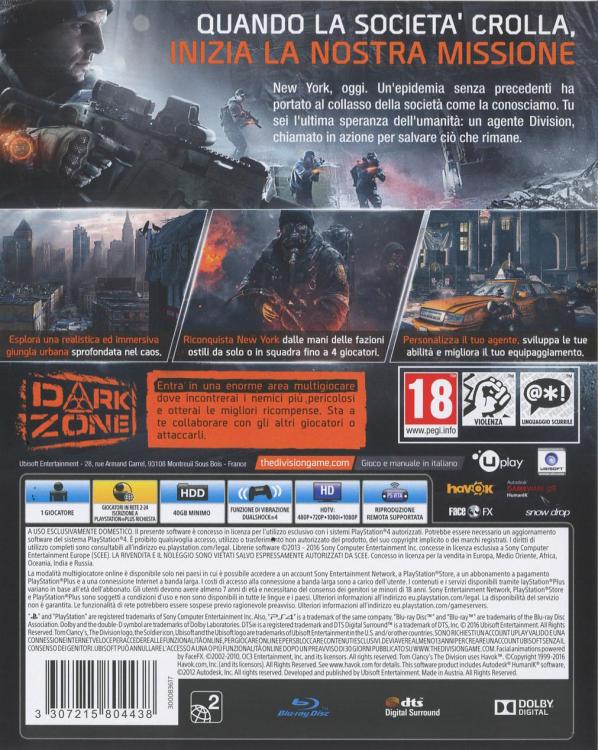 Tom Clancy's The Division PS4 PlayStation 4 Game Italian PAL Sealed