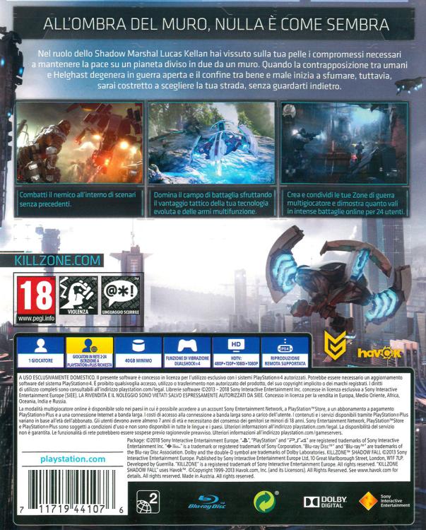 Killzone Shadow Fall PS4 Game Italian New Playstation 4 PAL ITA
