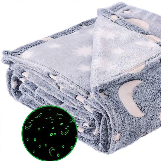 Coperta Magica Fluorescente per bambini plaid in pile con stelle che si illuminano al buio morbida idea regalo grigia