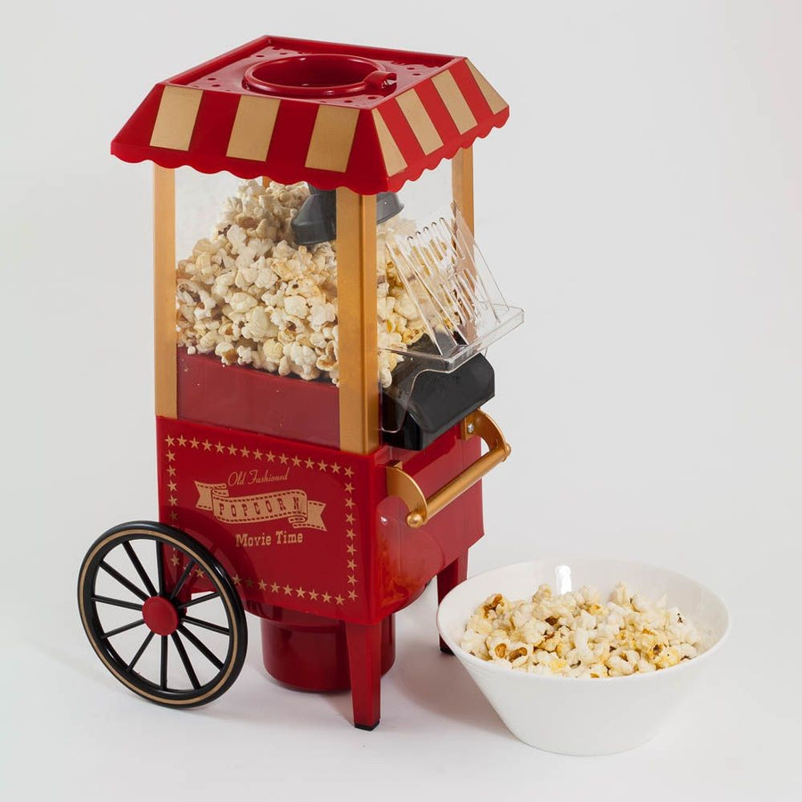 Electric Pop Corn Cart Hot Air Without Oil Professional Popcorn 1200W Retro Design for Children's Parties