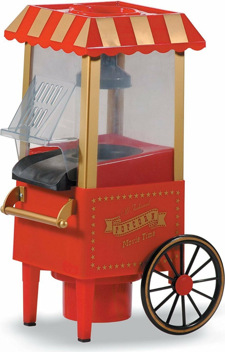 Electric Pop Corn Cart Hot Air Without Oil Professional Popcorn 1200W Retro Design for Children's Parties