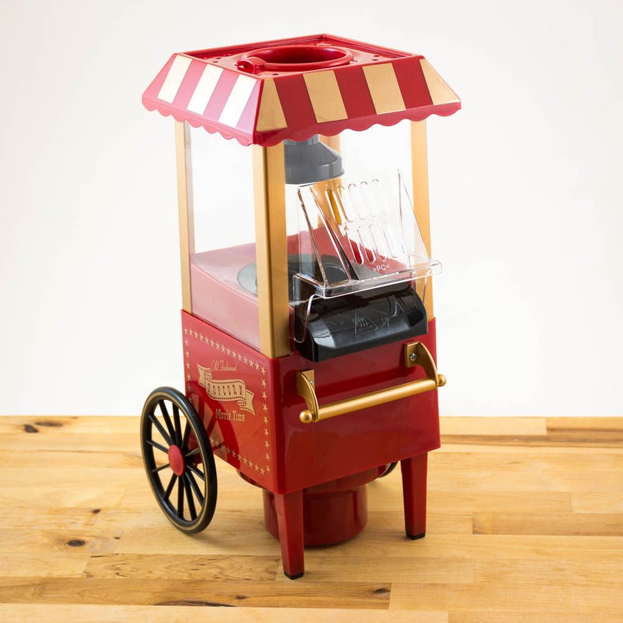 Electric Pop Corn Cart Hot Air Without Oil Professional Popcorn 1200W Retro Design for Children's Parties