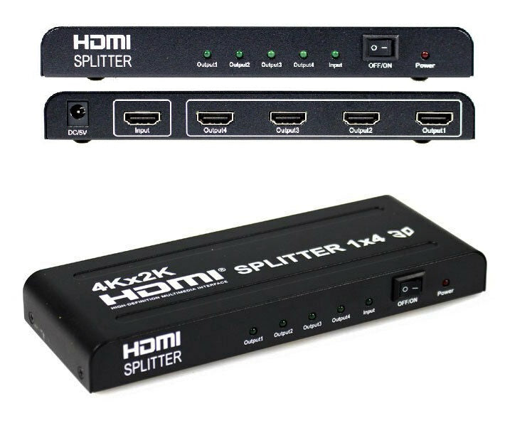 HDMI Splitter 1.4 1080P 3D 4K Full HD 4 Outputs High Resolution - DVD TV PS4 PC