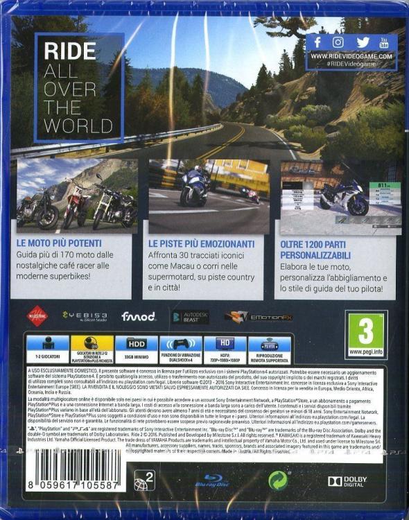 Ride 2 PS4 Official Motorcycle Video Game PlayStation 4 Italian Naked Game Ita
