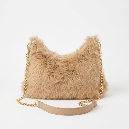 Saveria faux fur bag with chain shoulder strap
