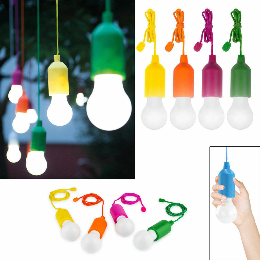 Portable battery-powered LED light bulb with cord, 10 pieces