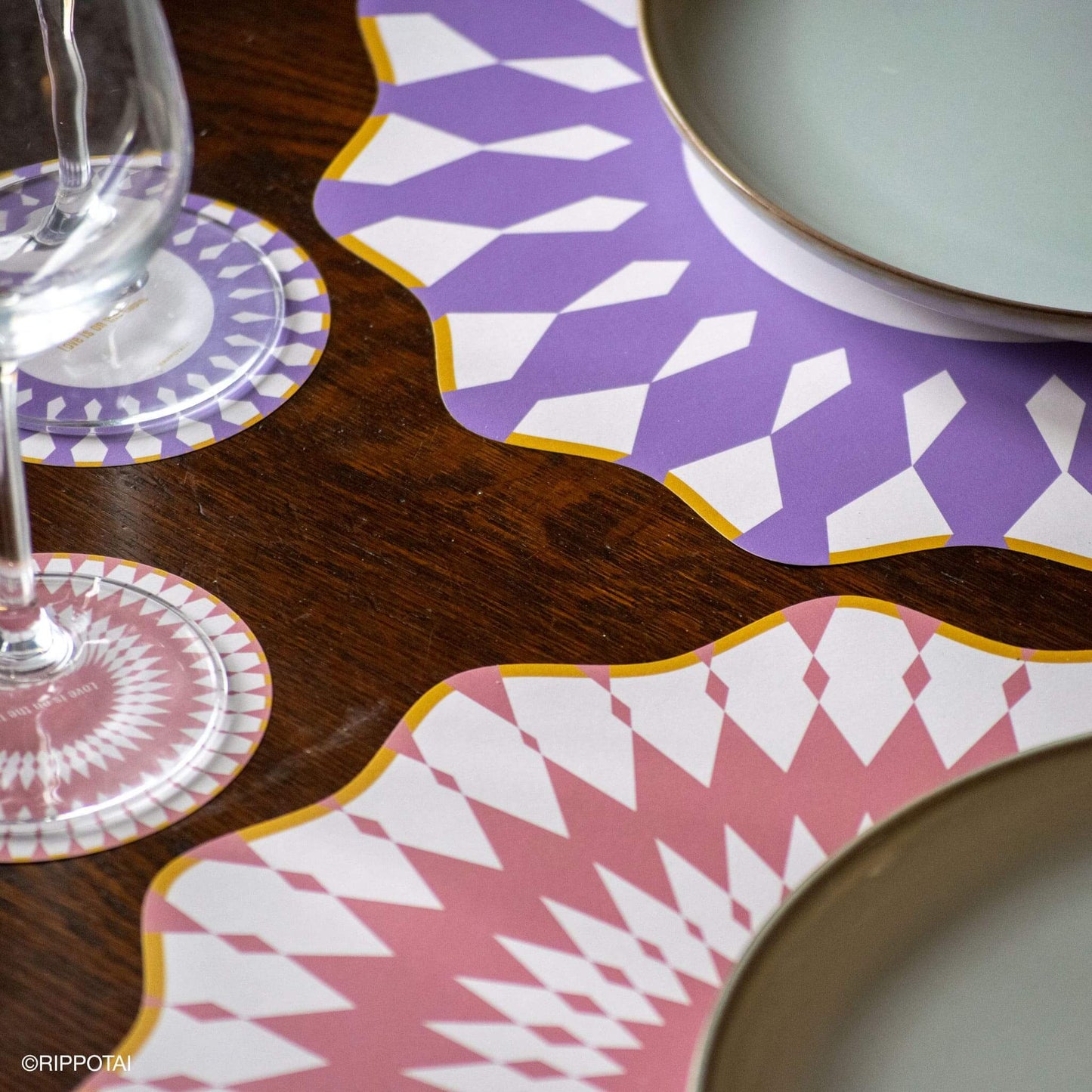 Sottopiatti Eleganti Purple Elegant in Carta Pulibile - Set 3 Sottopiatti + 3 Sottobicchieri