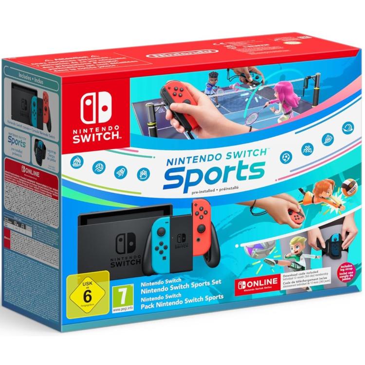 Nintendo Switch Console 1.1 Neon Blue/Red + Switch Sport + Fascia + 12 Mesi Nso