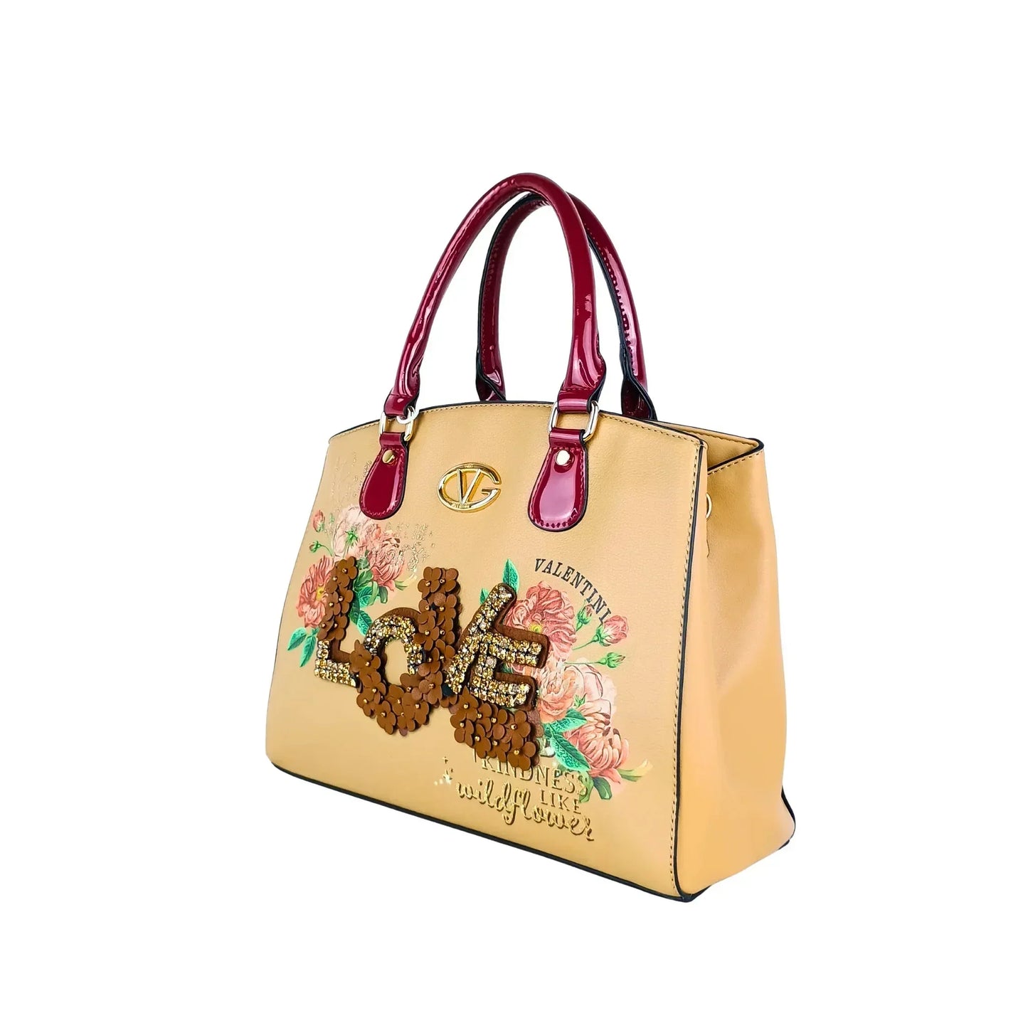 Tote Bag with Floral Embroidery and Sequin LOVE Design