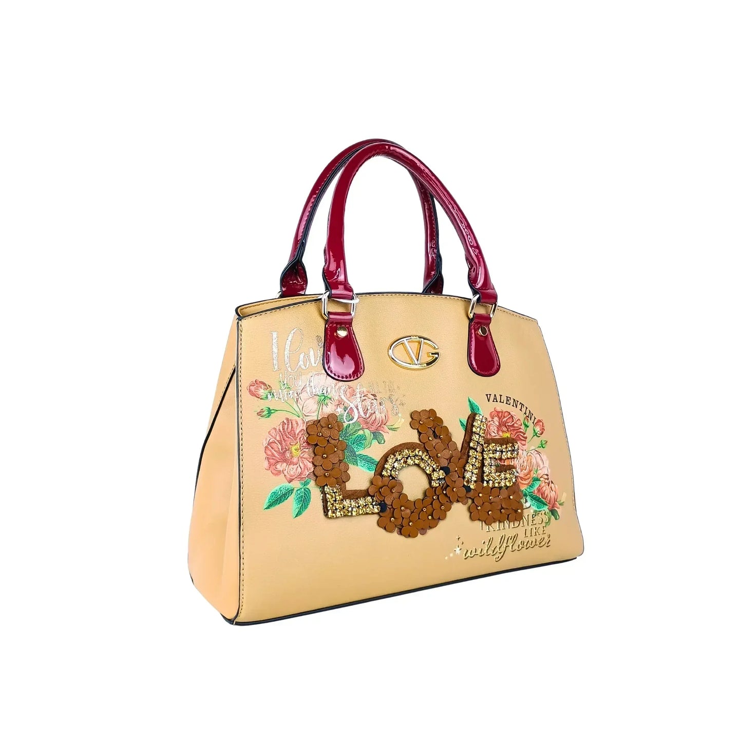 Tote Bag with Floral Embroidery and Sequin LOVE Design