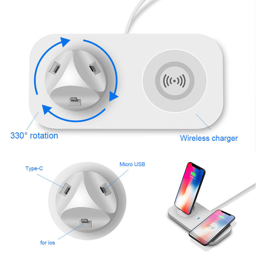 Caricabatterie MicroUSB, Type-C + caricabatterie wireless per smartphones