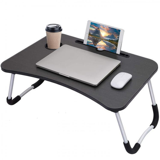 Tavolino Pieghevole Da Letto Vassoio Colazione Studio Per Pc Notebook Legno Nero