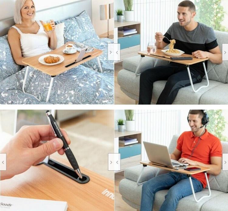 Tavolino Pieghevole Letto Vassoio Colazione Studio Tablet Pc Notebook Legno Blu