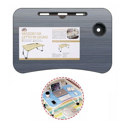 Tavolino Pieghevole Da Letto Vassoio Colazione Studio Per Pc Notebook Legno Nero