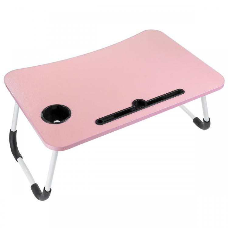 Tavolino Pieghevole Letto Vassoio Colazione Studio Tablet Pc Notebook Legno Rosa