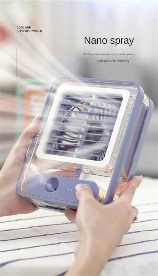 Ventilatore portatile con Condizionatore d'aria funzione di luce notturna funzione di umidificatore dispositivo di raffreddamento dell'aria personale con vaschetta per ghiaccio mini ventola di raffreddamento da scrivania per la camera da letto