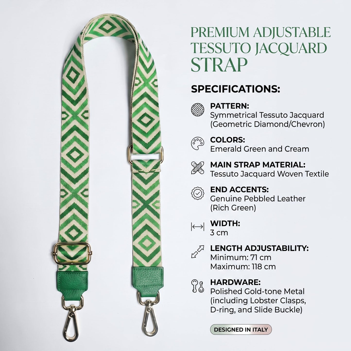 Tracolla per Borsa con Fantasia Geometrica Verde — Stile Donna Bags